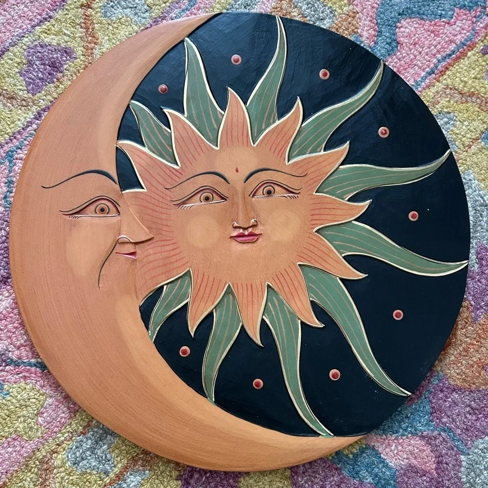 Vintage 15.75" Celestial Sun and Moon Wall Art - Black and Orange Whimsygoth - Picture 12 of 16